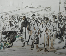 Load image into Gallery viewer, Muirhead Bone Spanish Drawing The Marketplace at Oviedo
