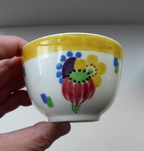 SCOTTISH POTTERY. Sweet Little 1920s BOUGH Ceramic Miniature Bowl or Sugar Bowl. Pretty Hand Painted Floral Design