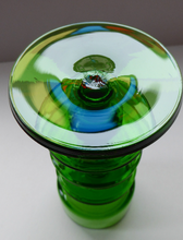Load image into Gallery viewer, Stylish 1970s SHERINGHAM WEDGWOOD GLASS Green Candlestick by Stennett-Wilson. 6 inches high
