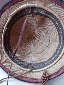 Vintage AFRICAN (Ghana) Woven Straw & Leather FULANI Hat with Straps. Nice, clean condition