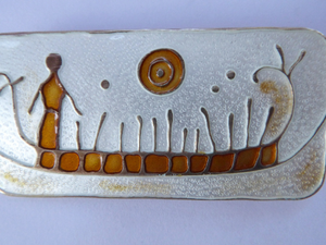 NORWEGIAN SILVER and Enamel Brooch by Nora Gulbrandsen for David Anderson. With title: Rock Carving in Norway