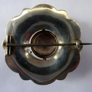 SCOTTISH SILVER: Victorian Agate & Old Silver Brooch with Large Central Citrine Stone
