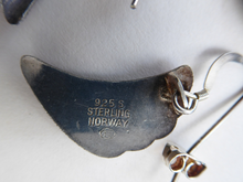 Load image into Gallery viewer, 1950s NORWEGIAN Guilloche Enamel and Silver Drop Earrings by Elvik &amp; Co. Red Shell Shaped for Pierced Ears with Silver Hooks
