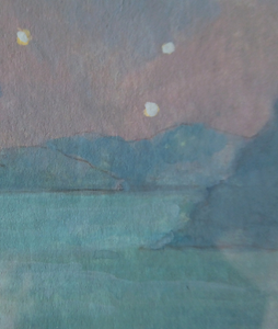 SCOTTISH ART. Pretty 1990s Vintage Watercolour by Irene HALLIDAY. Night Waters at Symi in Greece