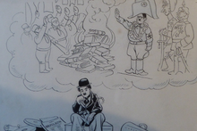 Load image into Gallery viewer, Original Pen Cartoon for Sale by Sidney Strube. Charlie Chapin as the Great Dictator
