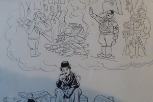 Original Pen Cartoon for Sale by Sidney Strube. Charlie Chapin as the Great Dictator