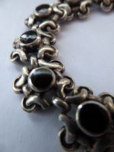 Load image into Gallery viewer, Vintage SOLID SILVER Bracelet with Abstract Floral Design &amp; Black Enamel Details. SIGNED; probably Scandinavian
