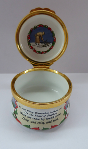 1990 Halcyon Days Enamels Christmas Box. Good King Wenceslas. Excellent Vintage Condition