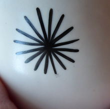Load image into Gallery viewer, SINGLE Burleigh Ware 1950s Wall Pocket. Abstract Shape with White Exterior and Black Interior. With Stars Pattern
