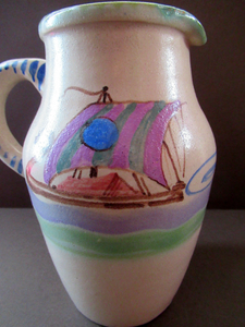 Honiton Pottery Jug with Viking Galleon Design