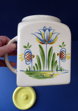 Load image into Gallery viewer, 1950s BRISTOL POTTERY Kitchen Canister or Storage Jar. Vintage Old Delft Tulip Design with Carrying Handle. FLOUR
