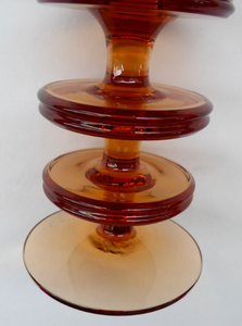 Collectable 1970s SHERINGHAM WEDGWOOD GLASS Topaz or Amber Candlestick by Stennett-Wilson. 6 inches high