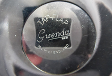 Load image into Gallery viewer, 1930s LARGE Gwenda Tap Flap Powder Compact with Foil Image of Glamourous Lady in a Crinoline Dress. Excellent Vintage Condition
