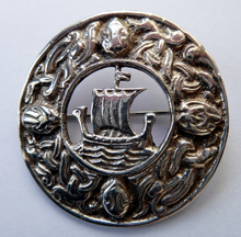 Load image into Gallery viewer, Fine Vintage 1936 Edinburgh Hallmarked Celtic Brooch with Viking Ship. James Ness &amp; Son
