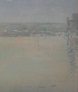 Knighton Hammond. Old London Bridge - Evening Watercolour 1920s