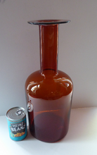 Load image into Gallery viewer, EXTRA LARGE Scandinavian GUL Vase or Bottle Vase. Designed 1962 by Otto Brauer for Holmegaard Glass, Denmark. Rich Brown / Dark Amber Colour
