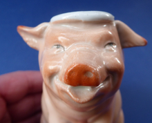 Load image into Gallery viewer, 1910s Novelty Inkwell &amp; Stamp Wetter. Strange Pink Pig Model. Antique GERMAN PORCELAIN
