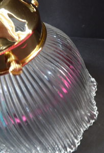 ANTIQUE Edwardian HOLOPHANE Style Ribbed Glass Lamp Shade 