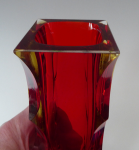 Nearly 10 inches. Vintage MURANO Mandruzzato Sommerso Block Vase. With Cut Facets on Each of the Corner Edges
