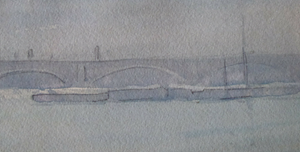 Knighton Hammond. Old London Bridge from the Tower  Watercolour 1920s
