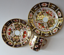 Load image into Gallery viewer, ROYAL CROWN DERBY Imari Pattern 2451.  One Trio Consisting of a Cup &amp; Saucer and a Side Plate

