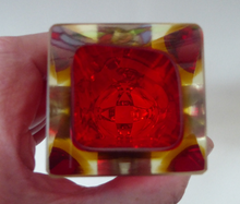 Load image into Gallery viewer, Vintage 1960s MURANO Mandruzzato Sommerso Facet Cut Vase. Double Cased with Red and Yellow Layers
