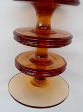 Load image into Gallery viewer, Stylish 1970s SHERINGHAM WEDGWOOD GLASS Topaz or Amber Candlestick by Stennett-Wilson. 6 inches high
