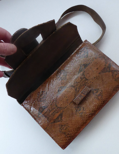 Fine Vintage Snakeskin Shoulder Bag. With long strap & interesting flap closure. Clean with no Damages