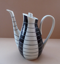 Load image into Gallery viewer, 1950s Polish Porcelain Coffee Set by Marian Pasich for Chodziez. Stylish and Extremely Rare Black and White Stripes Set
