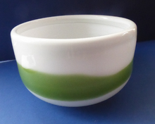 Load image into Gallery viewer, DANISH Holmegaard Glass Palet Bowl with Green Stripe. Designed by MICHAEL BANG. 1970
