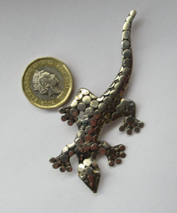 Silver Lizard Brooch.  White Metal Bat Brooch