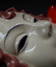 Load image into Gallery viewer, ART DECO Royal Dux, Czechoslovakia Wall Mask. 1930s Lady with Strange Hollow Eyes and Abstract Orange Borzoi Hound Dog
