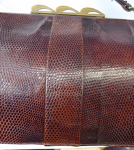Load image into Gallery viewer, 1950s Vintage Brown Lizard Skin Handbag - with interesting clasp in the shape of three waves. Good Condition

