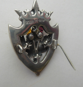 Antique 1901 SILVER BROOCH. Large Shield Brooch with Agates and Overlaid Silver Thistle. Adie Lovekin Ltd