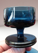 Load image into Gallery viewer, Stylish 1970s SHERINGHAM WEDGWOOD GLASS Set of Two Blue Candlesticks by Stennett-Wilson. 3 1/2 inches High
