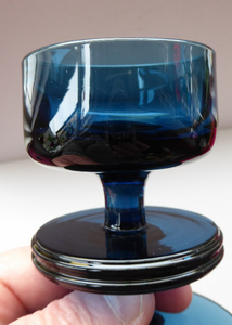Stylish 1970s SHERINGHAM WEDGWOOD GLASS Set of Two Blue Candlesticks by Stennett-Wilson. 3 1/2 inches High