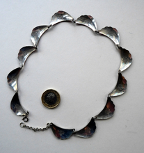 Load image into Gallery viewer, 1950s NORWEGIAN Guilloche Enamel and Silver Necklace by Elvik &amp; Co. with 12 Red Shell Shaped Links
