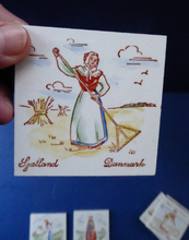 Load image into Gallery viewer, Vintage DANISH Miniature Ceramic Tiles. Folk Art Images of Ladies Working. Each Wears a Regional Costume
