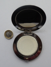 Load image into Gallery viewer, 1930s LARGE Gwenda Tap Flap Powder Compact with Foil Image of Glamourous Lady in a Crinoline Dress. Excellent Vintage Condition
