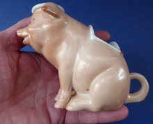 Load image into Gallery viewer, 1910s Novelty Inkwell &amp; Stamp Wetter. Strange Pink Pig Model. Antique GERMAN PORCELAIN
