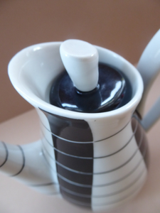 1950s Polish Porcelain Coffee Set by Marian Pasich for Chodziez. Stylish and Extremely Rare Black and White Stripes Set