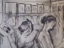 Load image into Gallery viewer, 1930s American Drawing of Ladies Shopping in Woolworths - Katherine Langhorne Adams
