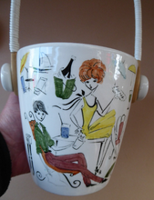 Load image into Gallery viewer, 1950s Ceramica Di Milano ICE PAIL with Handle. Very Rare - with decoration showing a stylish couple drinking cocktails
