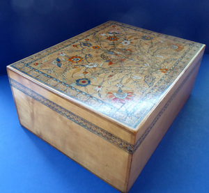 Antique 1930s Sewing Box with Original Folk Art Pen and Ink Decorations