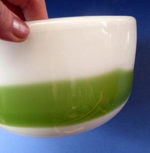 DANISH Holmegaard Glass Palet Bowl with Green Stripe. Designed by MICHAEL BANG. 1970