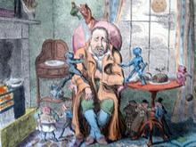Load image into Gallery viewer, Original GEORGIAN Satirical Print by George Cruikshank (1782 - 1878). Hand-coloured etching entitled Indigestion and dated 1825
