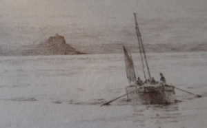 Rowland Langmaid Pencil Signed Etching Newlyn St Michael's Mount Cornwall