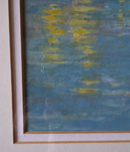 Load image into Gallery viewer, SCOTTISH ART. Pretty 1990s Vintage Watercolour by Irene HALLIDAY. Night Waters at Symi in Greece

