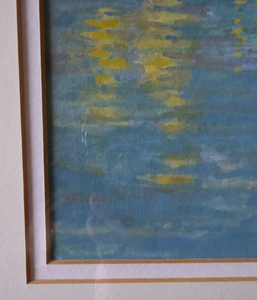 SCOTTISH ART. Pretty 1990s Vintage Watercolour by Irene HALLIDAY. Night Waters at Symi in Greece
