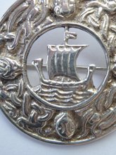 Load image into Gallery viewer, Fine Vintage 1936 Edinburgh Hallmarked Celtic Brooch with Viking Ship. James Ness &amp; Son
